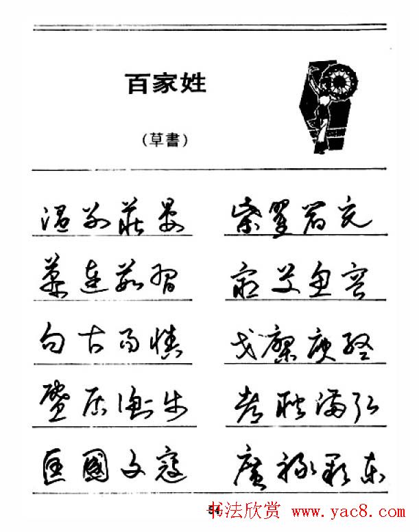 钢笔字帖下载:《钢笔草书百家姓》